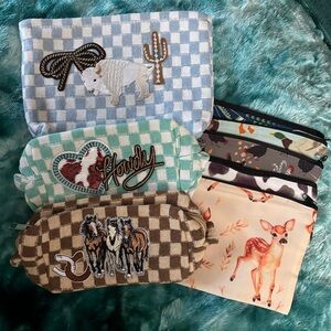 Set of Patterned Cosmetic Bags with Animal Designs